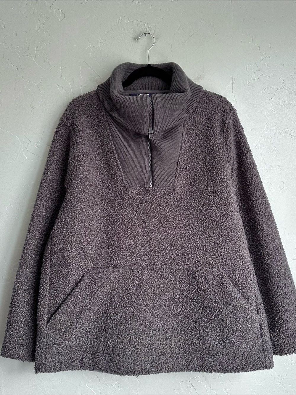Lands' End Women’s Cozy Boucle Fleece Pullover Gray Size XL Winter Outdoors